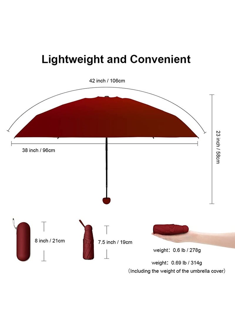 Excefore - Mini Windproof Folding Travel Umbrella, Sun & Rain Umbrellas, Compact Portable for Women Men, Red - Image 1