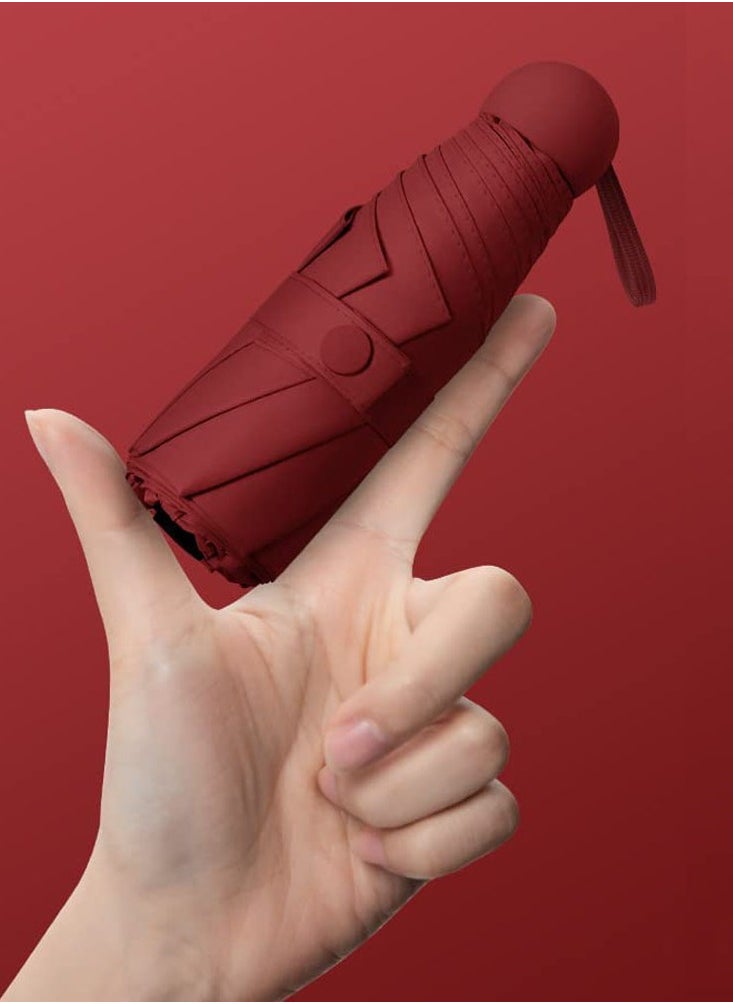 Excefore - Mini Windproof Folding Travel Umbrella, Sun & Rain Umbrellas, Compact Portable for Women Men, Red - Image 1