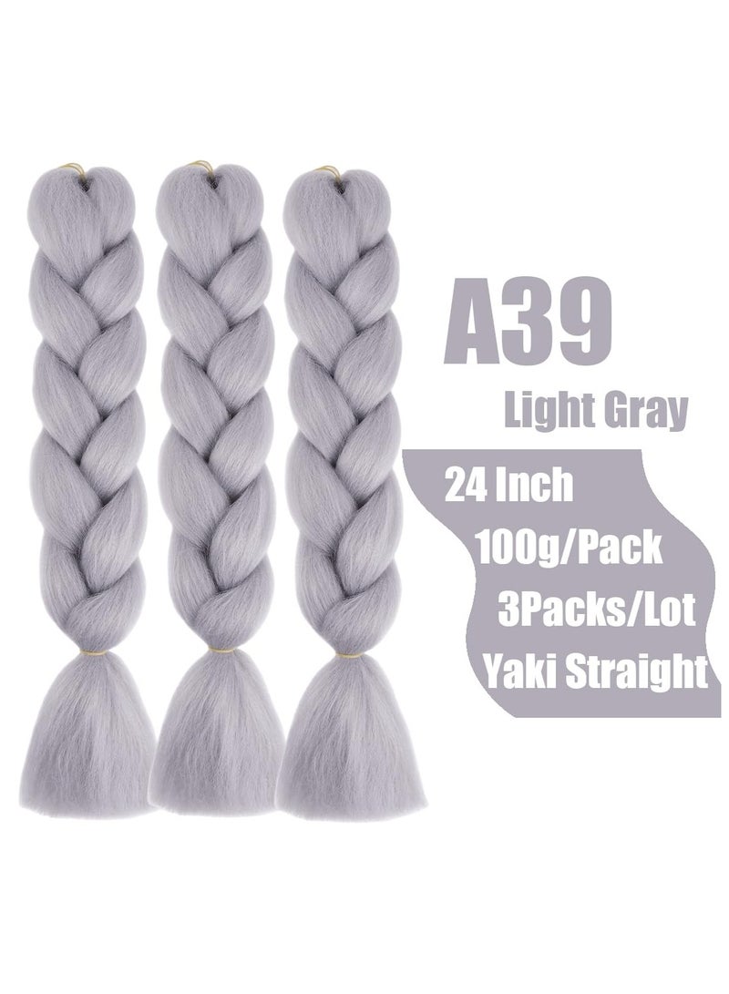 إستيل وصلات شعر أفريقية، وصلات شعر كروشيه مضفرة، شعر تجديل صناعي بدرجة حرارة عالية، شعر ياكي جامبو مضفر (رمادي، 3 قطع) - Image 2