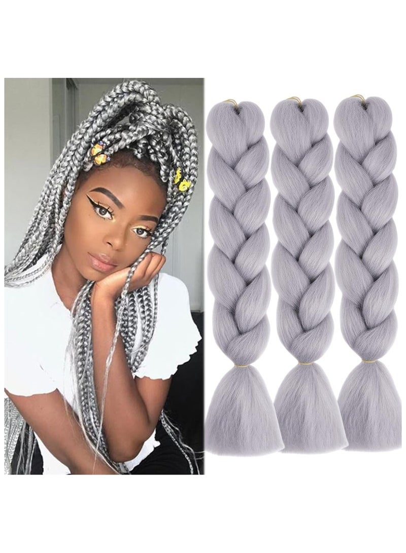 إستيل وصلات شعر أفريقية، وصلات شعر كروشيه مضفرة، شعر تجديل صناعي بدرجة حرارة عالية، شعر ياكي جامبو مضفر (رمادي، 3 قطع) - Image 1