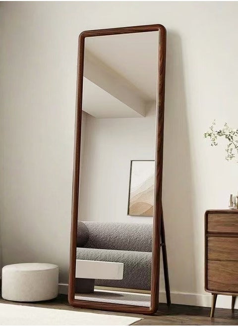 Multipurpose Use Rectangular Shape Design Full Length Mirror Standing Hanging or Leaning Against Wall Large Bedroom Floor Mirror Dressing Mirror Wall-Mounted Full Body Mirror Round Corner Durable Wood Frame with Iron U-Bracket Support Decorative Mirror for Living Room Home Shops 50x160 cm