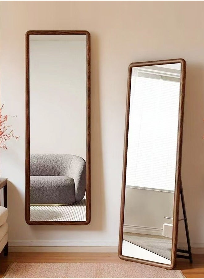 Multipurpose Use Rectangular Shape Design Full Length Mirror Standing Hanging or Leaning Against Wall Large Bedroom Floor Mirror Dressing Mirror Wall-Mounted Full Body Mirror Round Corner Durable Wood Frame with Iron U-Bracket Support Decorative Mirror for Living Room Home Shops 50x160 cm