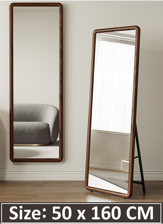 Multipurpose Use Rectangular Shape Design Full Length Mirror Standing Hanging or Leaning Against Wall Large Bedroom Floor Mirror Dressing Mirror Wall-Mounted Full Body Mirror Round Corner Durable Wood Frame with Iron U-Bracket Support Decorative Mirror for Living Room Home Shops 50x160 cm