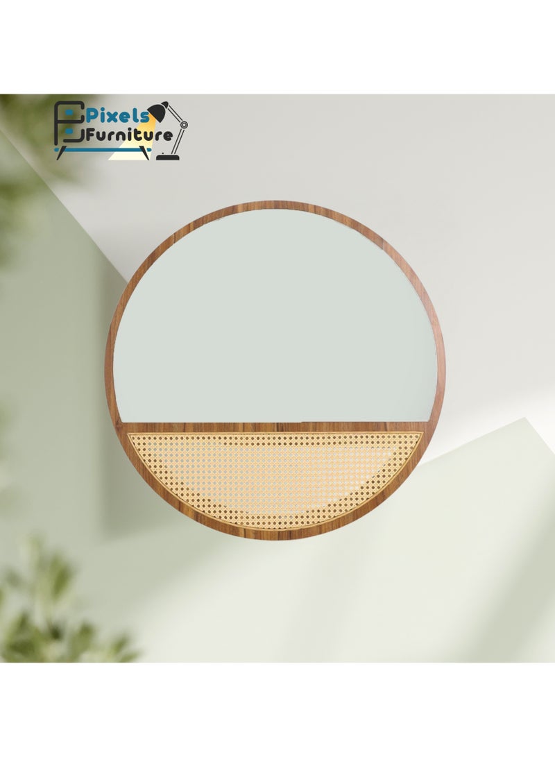 بكسل للأثاث مرآة حائط دائرية بتصميم الراتان وباطار وقاعدة خشب من بكسل الأثاث، لغرفة المعيشة والمداخل والتسريحة والحمام، 60 سم - Image 5