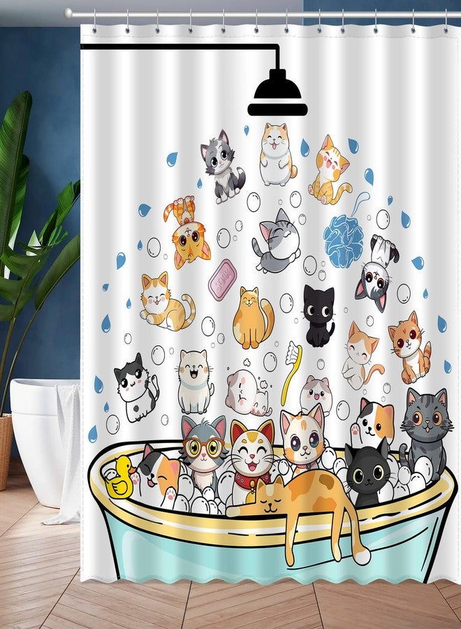 JWXCBIM Cute Cat Shower Curtain Set, Funny Cartoon Kids Home Bathroom Decor Polyester Waterproof Fabric Bath Curtain with 12 Hooks 72x72 Inches - Image 1