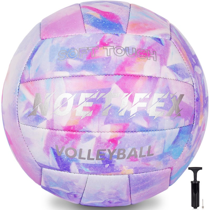Noetifex Soft PU Leather Volleyball, Official Size 5,Thickened Durable Indoor Outdoor Waterproof Volleyball for Beach, Pool, Gym Training & Games, Colorful Rainbow Design, with Pump - Image 1