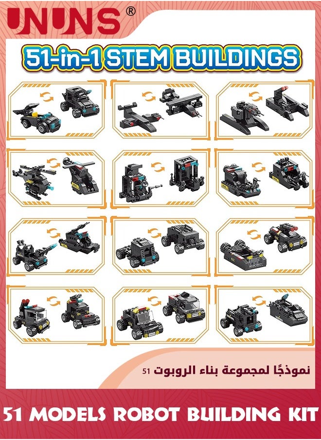 UNUNS - 51-in-1 Robot STEM Building Blocks Kit,700 Pcs Robot Building Toys For Erector Set,Engineering STEM Projects Educational Learning Construction Building Bricks Truck Set,Gifts For Kids Boys 6-12 - Image 1