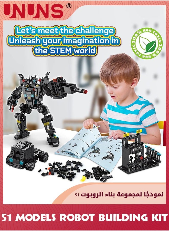 UNUNS - 51-in-1 Robot STEM Building Blocks Kit,700 Pcs Robot Building Toys For Erector Set,Engineering STEM Projects Educational Learning Construction Building Bricks Truck Set,Gifts For Kids Boys 6-12 - Image 1