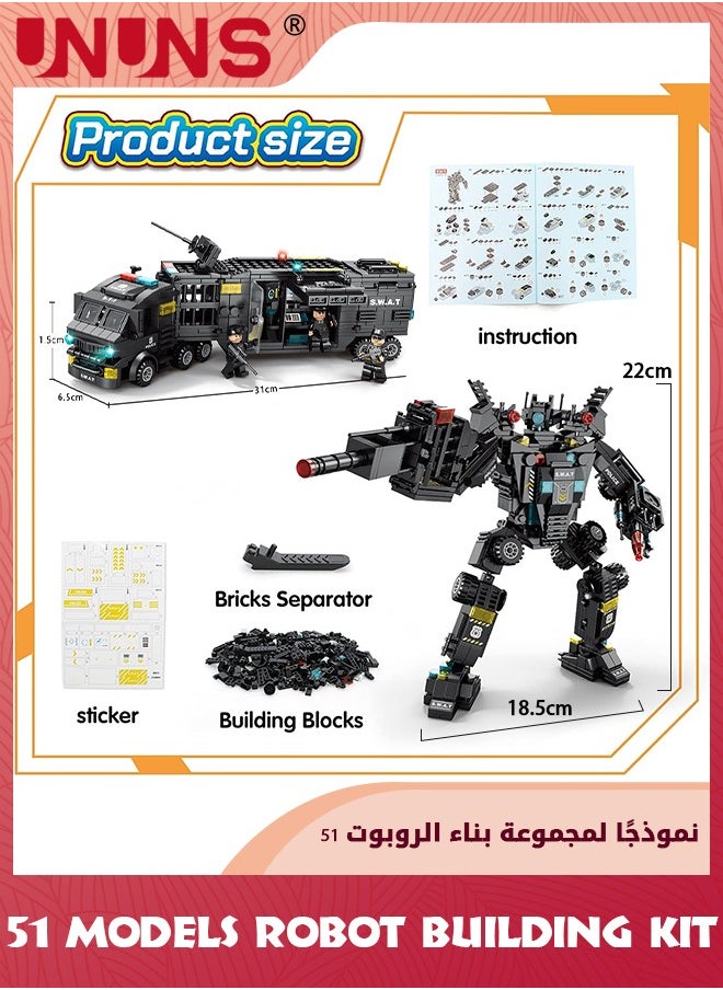 UNUNS - 51-in-1 Robot STEM Building Blocks Kit,700 Pcs Robot Building Toys For Erector Set,Engineering STEM Projects Educational Learning Construction Building Bricks Truck Set,Gifts For Kids Boys 6-12 - Image 1