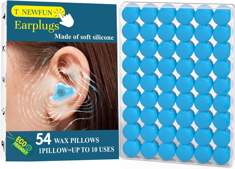 T NEWFUN Ear Plugs for Sleeping Swimming, 54 Reusable Silicone Moldable Noise Cancelling Earplugs for Shooting Range, Swimmers, Snoring, Concerts, Airplanes, Travel, Work, Studying,54 Pillows - Image 1