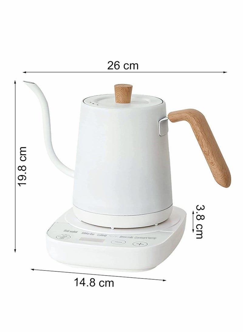 Electric Gooseneck Kettle - Pour-Over Coffee and Tea Pot, Stainless Steel, Quick Heating, 800ml 1000W ZK-KH101 White