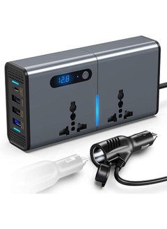 عربست 200W سيارة السلطة العاكس ، العاصمة 12 / 24V إلى 220 فولت AC سيارة العاكس ، 3 الناقل التسلسلي العام 1-type-c ميناء محول شاحن سيارة المكونات محول ، مع التبديل الحالية شاشة LED ، مناسبة للسيارات والشاحنات ( رمادي فضي )  - Image 1
