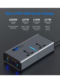 عربست 200W سيارة السلطة العاكس ، العاصمة 12 / 24V إلى 220 فولت AC سيارة العاكس ، 3 الناقل التسلسلي العام 1-type-c ميناء محول شاحن سيارة المكونات محول ، مع التبديل الحالية شاشة LED ، مناسبة للسيارات والشاحنات ( رمادي فضي )  - Image 2