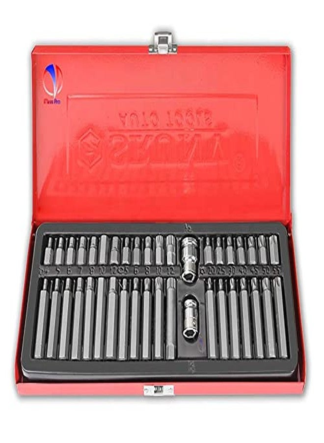 Mass Pro 40pc Torx Star Spline Hex Allen Key Socket Bit Set 3/8 & 1/2 Drive Alan T20-t55 Socket Set (Pack of 40), Chrome Vanadium Steel - Image 1