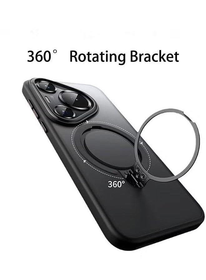 Magnetic Case Compatible with Huawei Pura 70 Pro 5G, With 360° Rotating Stand, Anti-Fingerprints, Anti-Fall Drop Protection, Supports Wireless Charging, Frosted Magnetic Phone Case (Black) - Image 4