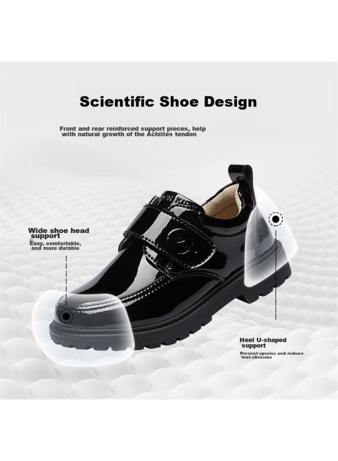 YEARCON Yierkang Children's Leather Shoes For Boys, Summer Black Performance Shoes, Shiny Student Leather Shoes, Black, Size 40 - Image 2