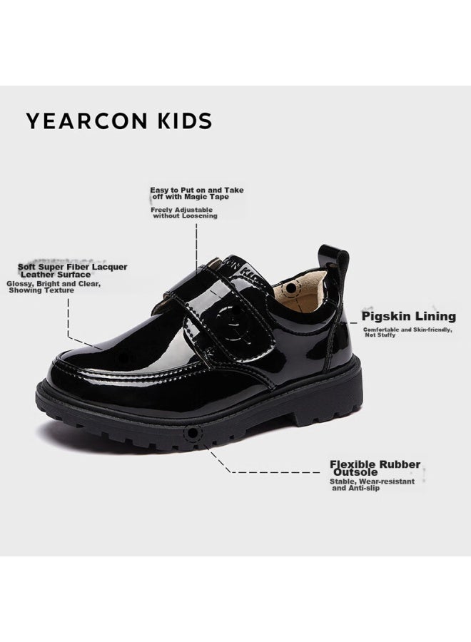 YEARCON Yierkang Children's Leather Shoes For Boys, Summer Black Performance Shoes, Shiny Student Leather Shoes, Black, Size 40 - Image 1