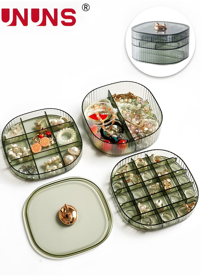 UNUNS Earring Organizer, Stackable 3-Layers Clear Jewelry Box with Lid, Jewelry Organizer for Women Girls,Earring Box Display Holder for Earrings Ring Studs Bracelet Necklace Crafts  - Image 1