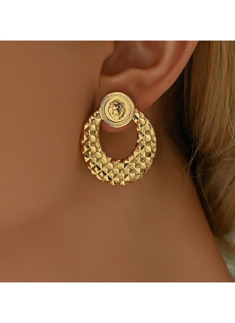 Luxuria - 18K Gold Plated Stainless Steel Women's PU Leather Gold Plated Hollow Open Hoop Earrings No Dip Under Skin Swimwear - Image 1