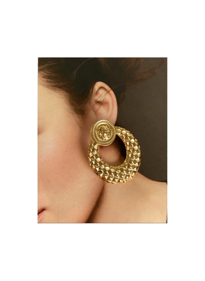 Luxuria - 18K Gold Plated Stainless Steel Women's PU Leather Gold Plated Hollow Open Hoop Earrings No Dip Under Skin Swimwear - Image 1