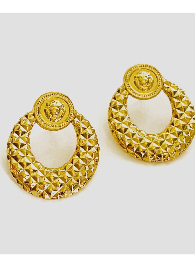 Luxuria - 18K Gold Plated Stainless Steel Women's PU Leather Gold Plated Hollow Open Hoop Earrings No Dip Under Skin Swimwear - Image 1