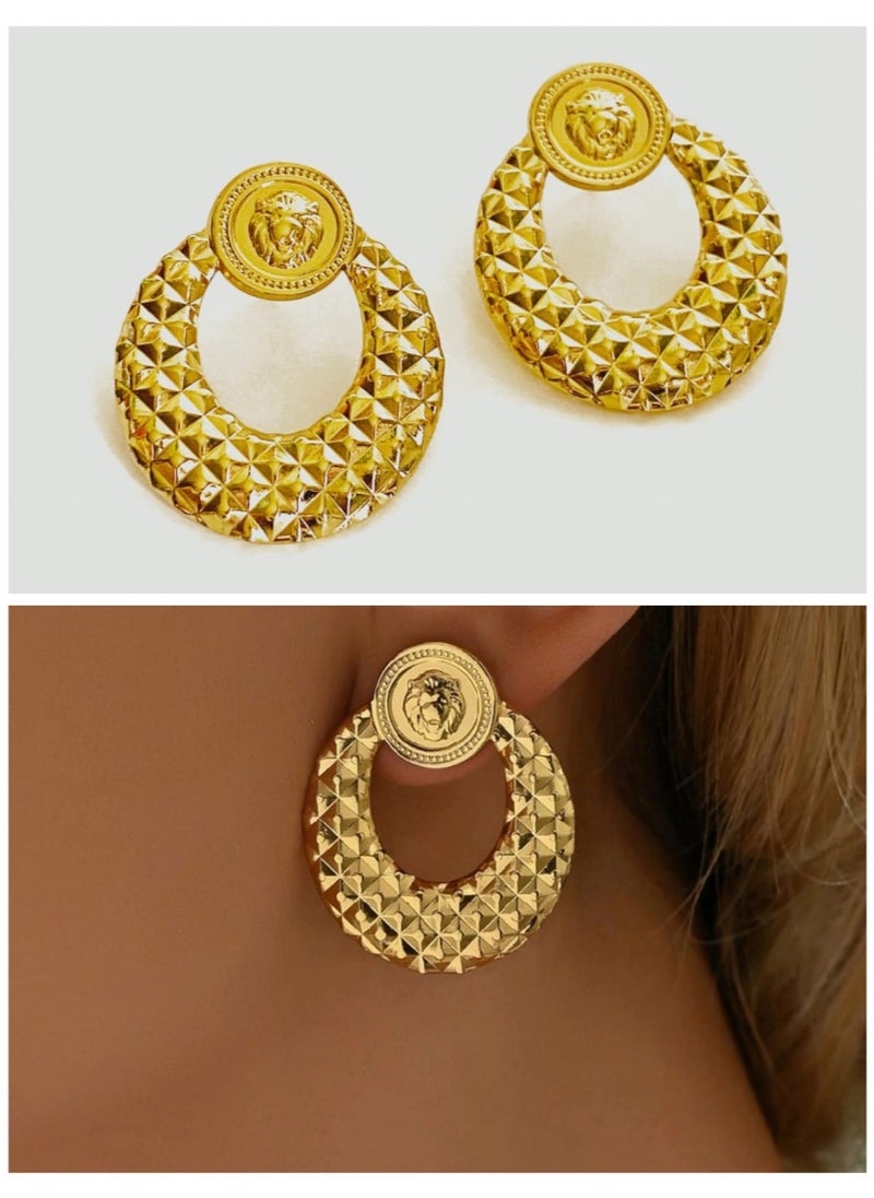 Luxuria - 18K Gold Plated Stainless Steel Women's PU Leather Gold Plated Hollow Open Hoop Earrings No Dip Under Skin Swimwear - Image 1