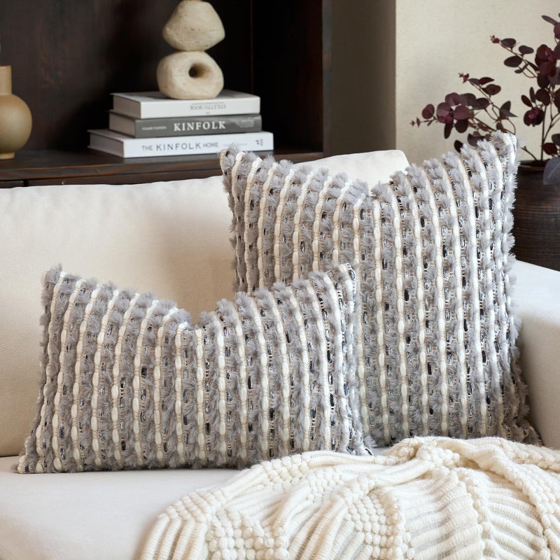 Aeckself Handmade Boho Chenille Tufted Pillow Cover 12x20 Inch, Rectangle Decorative Lumbar Throw Pillow Cover Neutral Pillowcase for Couch Bedroom Living Room, Grey Blue - Image 5