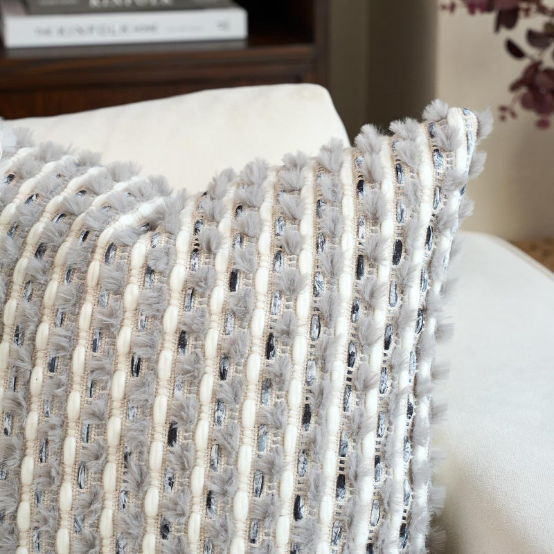Aeckself Handmade Boho Chenille Tufted Pillow Cover 12x20 Inch, Rectangle Decorative Lumbar Throw Pillow Cover Neutral Pillowcase for Couch Bedroom Living Room, Grey Blue - Image 3