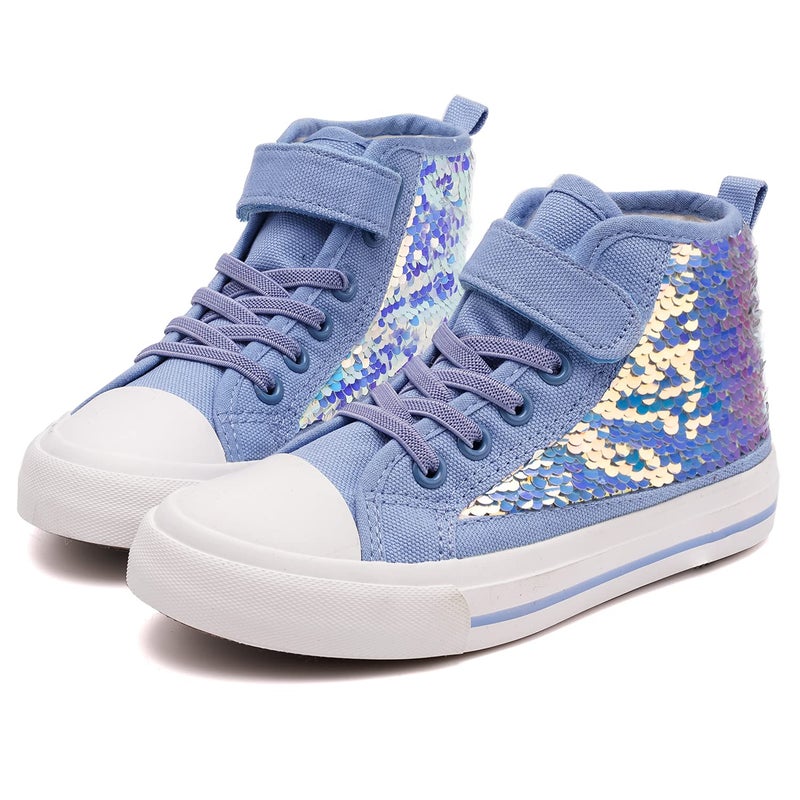 Toandon Girls Kids Canvas Shoes Sneakers for Toddler Boys Color Change Flipping Sequins Glitter Sparkle Slip On High Top Adjustable Hook Loop Straps Velcro NonSlip Lightweight Blue Size 1