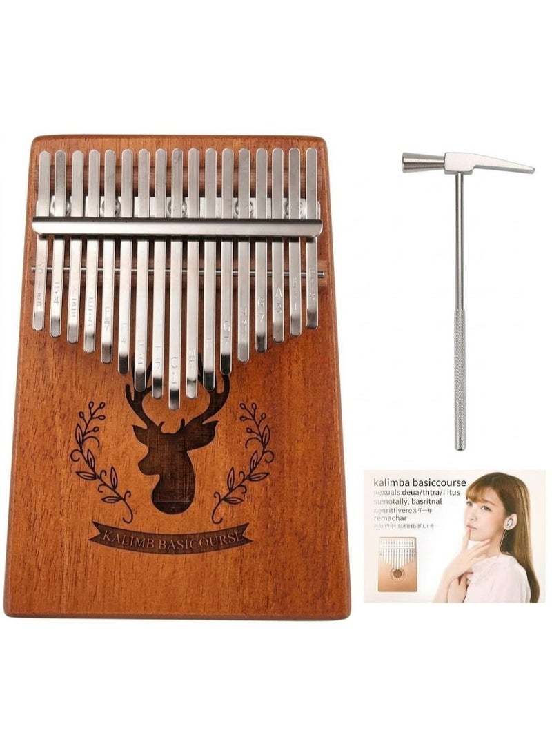 17-Key Wooden Kalimba Thumb Piano Mbira C Key Mahogany Body & Engraved Steel Bars with Tuning Hammer & Manual - Woody - Image 1