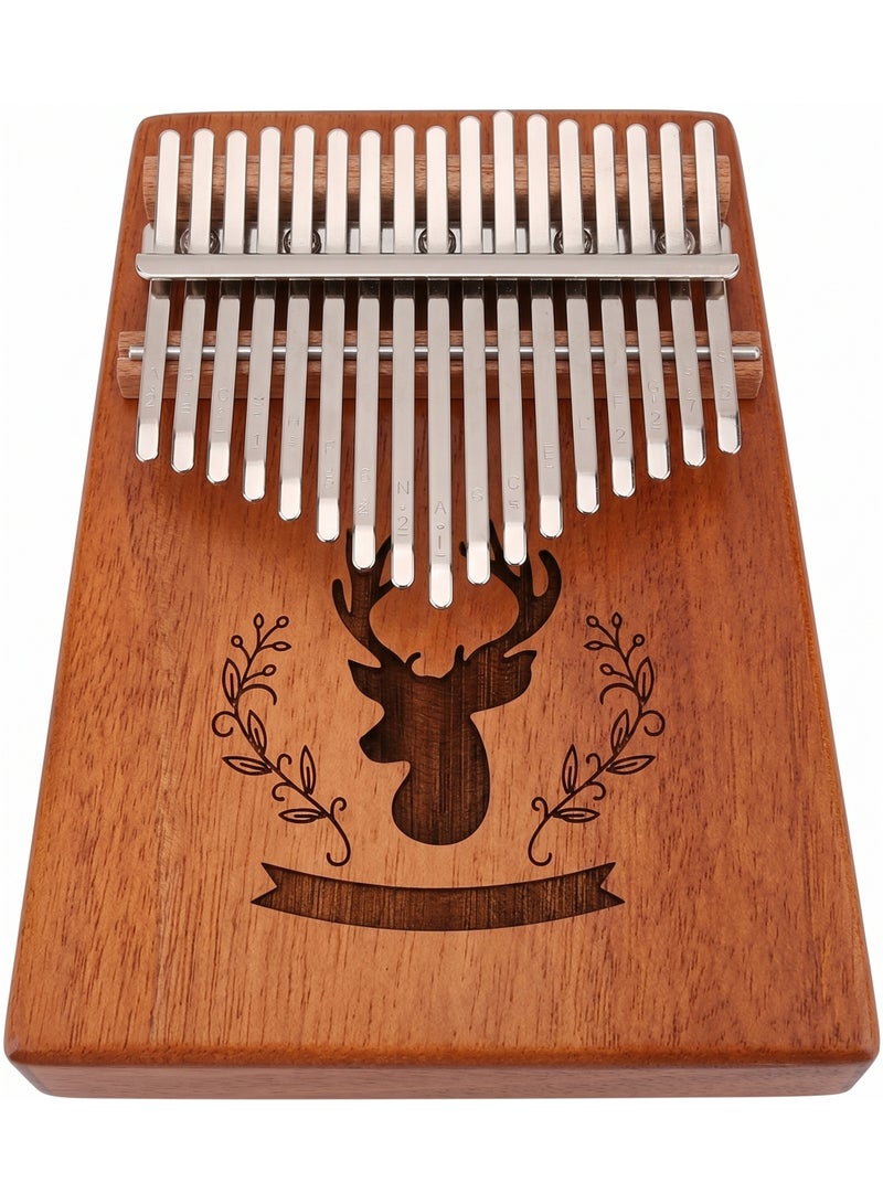 17-Key Wooden Kalimba Thumb Piano Mbira C Key Mahogany Body & Engraved Steel Bars with Tuning Hammer & Manual - Woody - Image 3