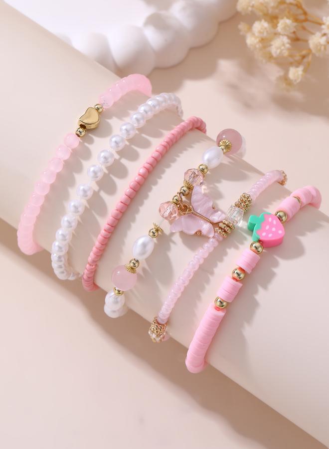Take Two Pack of 6 - Pink Beaded Bracelet - Image 1