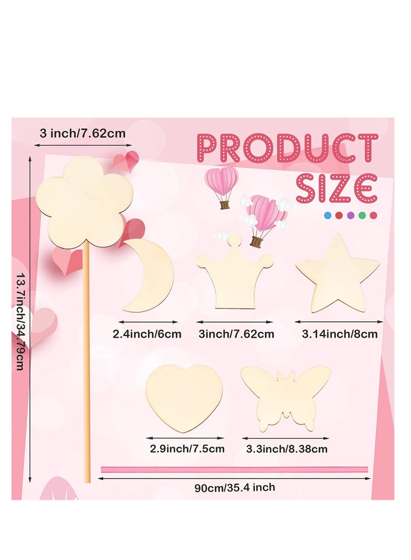 Excefore Princess Fairy Wand Kit, DIY Wooden Fairy Wands, Gem Stickers, Ribbons, Unfinished Wooden Fairy Wand Kit Crafts Moon Butterfly Magical Wand for Kids Make Your Own Princess Wand 28PCS - Image 2