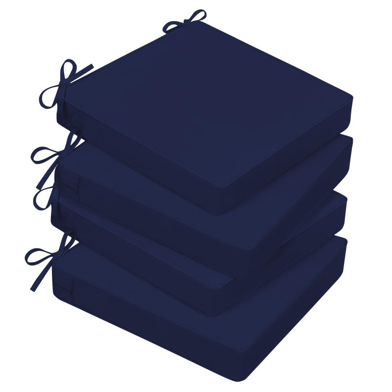 Basic Beyond Outdoor Chair Cushions for Patio Furniture, Waterproof Outdoor Seat Cushions Set of 4 19 x 19, Patio Chair Cushions Set of 4 with Ties and Handle, Navy Blue - Image 1