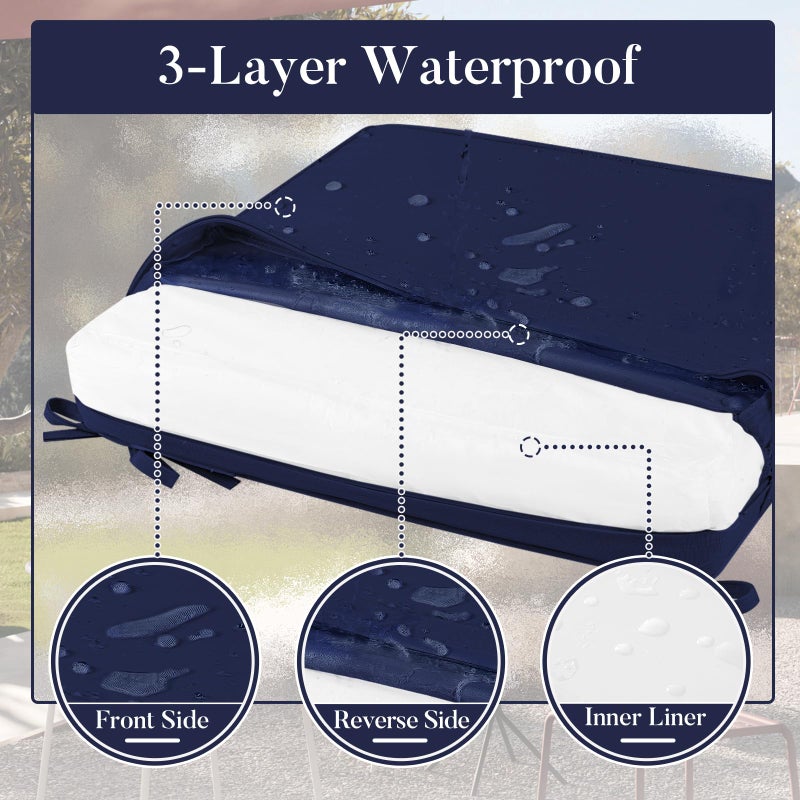 Basic Beyond Outdoor Chair Cushions for Patio Furniture, Waterproof Outdoor Seat Cushions Set of 4 19 x 19, Patio Chair Cushions Set of 4 with Ties and Handle, Navy Blue - Image 4