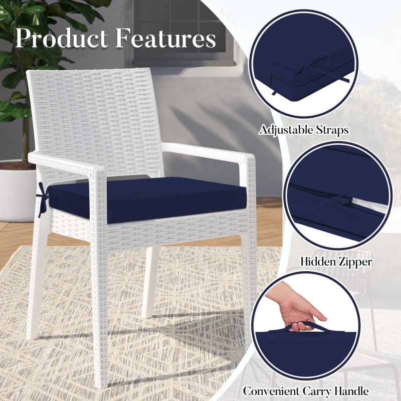 Basic Beyond Outdoor Chair Cushions for Patio Furniture, Waterproof Outdoor Seat Cushions Set of 4 19 x 19, Patio Chair Cushions Set of 4 with Ties and Handle, Navy Blue - Image 5
