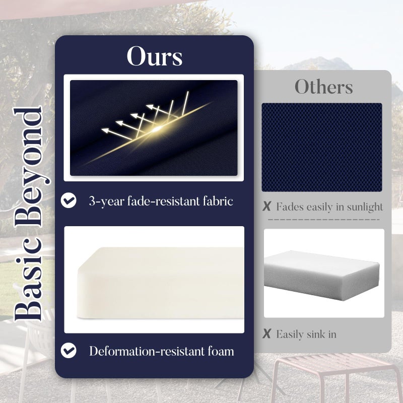 Basic Beyond Outdoor Chair Cushions for Patio Furniture, Waterproof Outdoor Seat Cushions Set of 4 19 x 19, Patio Chair Cushions Set of 4 with Ties and Handle, Navy Blue - Image 2
