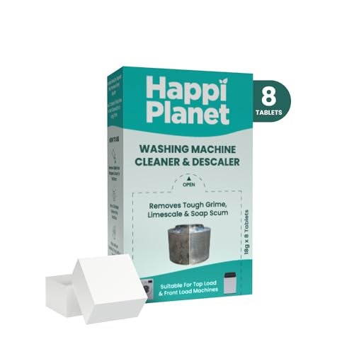 Happi Planet | Washing Machine Cleaner & Descaler Tablets | 8 Tablets | Removes Tough Grime, Limescale & Soap Scum | Used for Top Load & Front Load | Protects Clothes from Residue - Image 1