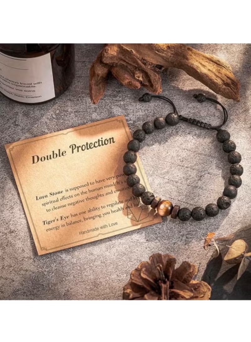 Gecomo Handmade Natural Stone Bead Bracelet with 8mm Lava Rock and Tiger Eye Stones, Adjustable - Image 4