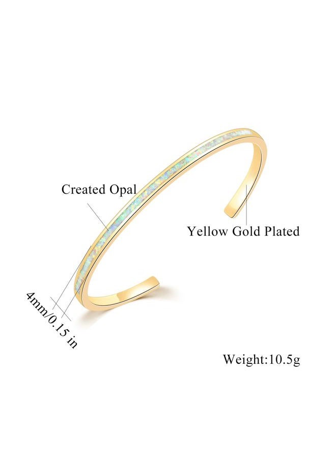 CiNily Womens Cuff Bracelet,Opal Bangle Bracelets Gold Plated Hypoallergenic Ladies Gemstone Open Cuff Bangle Bracelet, thin, Stone, created-white opal - Image 3