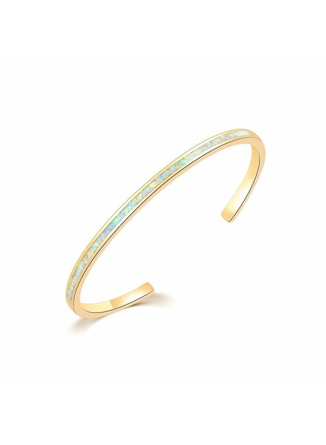 CiNily Womens Cuff Bracelet,Opal Bangle Bracelets Gold Plated Hypoallergenic Ladies Gemstone Open Cuff Bangle Bracelet, thin, Stone, created-white opal - Image 1