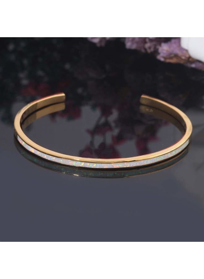 CiNily Womens Cuff Bracelet,Opal Bangle Bracelets Gold Plated Hypoallergenic Ladies Gemstone Open Cuff Bangle Bracelet, thin, Stone, created-white opal - Image 5