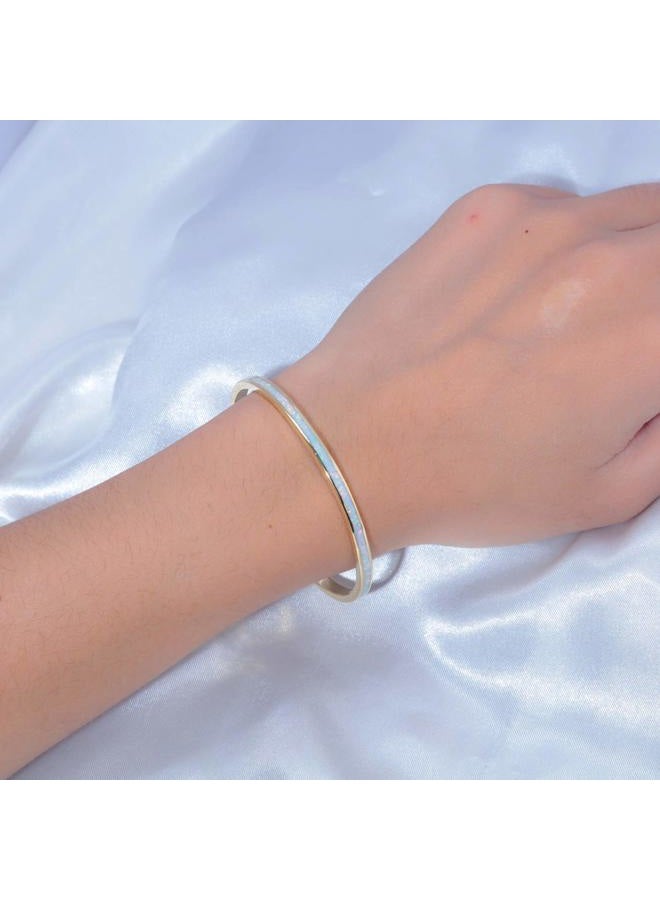 CiNily Womens Cuff Bracelet,Opal Bangle Bracelets Gold Plated Hypoallergenic Ladies Gemstone Open Cuff Bangle Bracelet, thin, Stone, created-white opal - Image 2