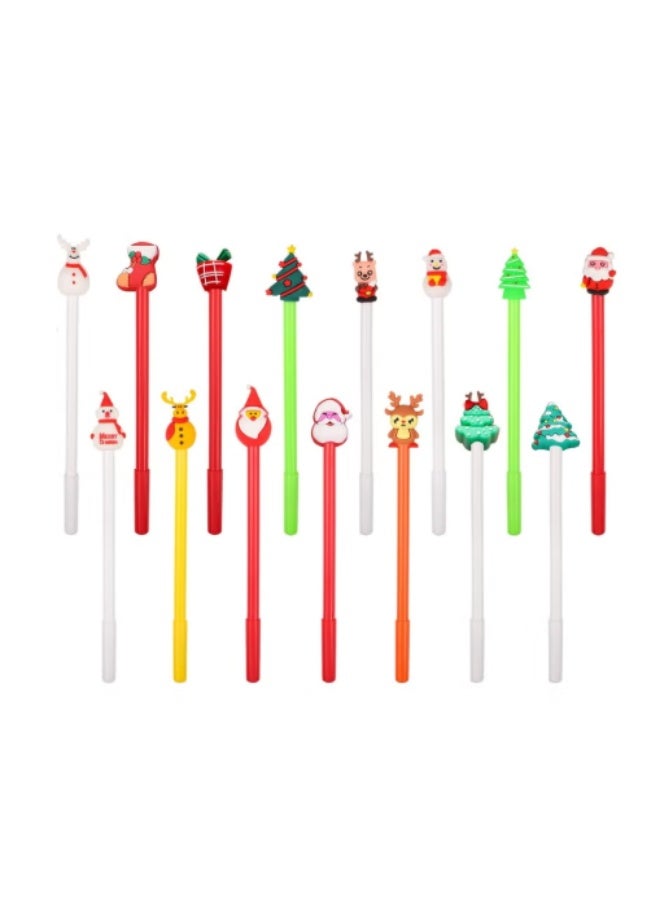 15-Piece Christmas Gel Pen Set - 0.5mm Fine Point Black Ink - Cartoon Designs (Christmas Tree, Snowman, Reindeer) - Bulk Party Favors - Image 1