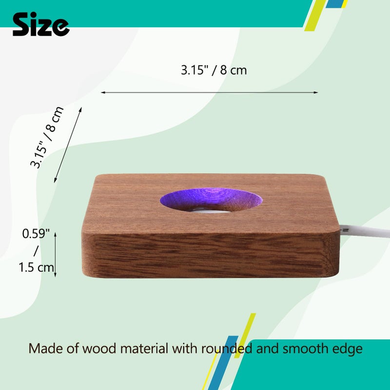IFOLAINA LED Wood Light Base for Crystal Glass Art Crystal Sphere Holder Wooden Lamp Stand Base Multicolor Changing Square Lighted Base Pedestal for Resin Art Acrylic - Image 3