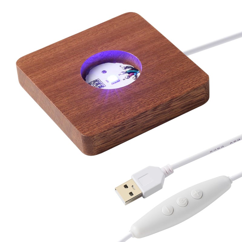 IFOLAINA LED Wood Light Base for Crystal Glass Art Crystal Sphere Holder Wooden Lamp Stand Base Multicolor Changing Square Lighted Base Pedestal for Resin Art Acrylic - Image 1