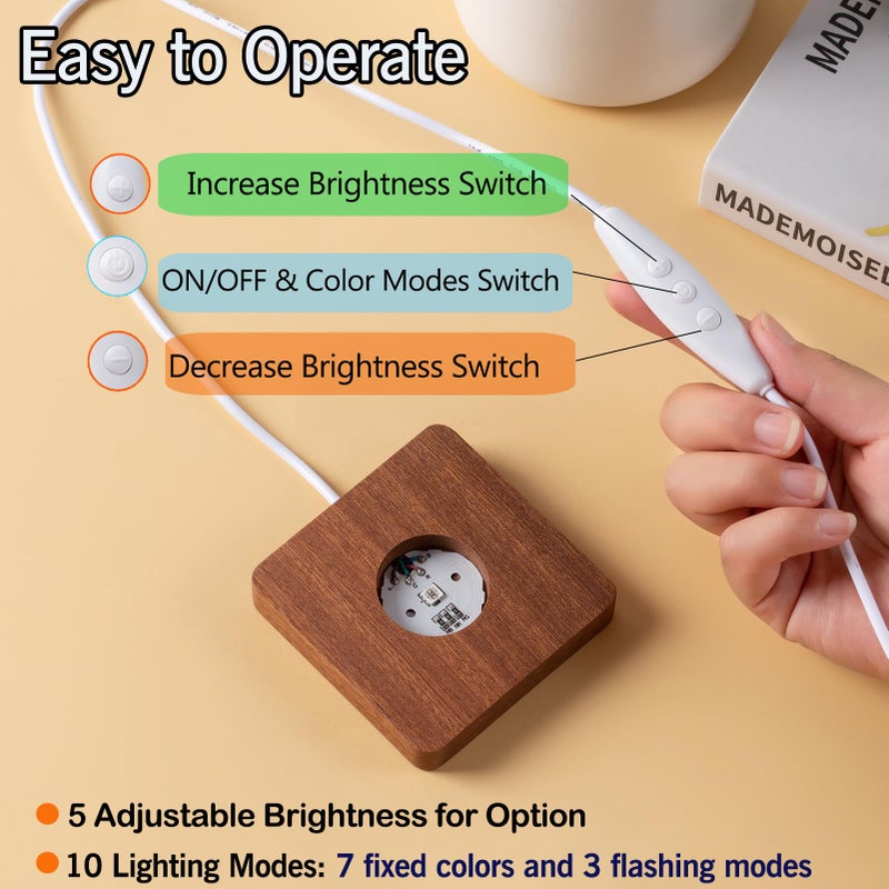 IFOLAINA LED Wood Light Base for Crystal Glass Art Crystal Sphere Holder Wooden Lamp Stand Base Multicolor Changing Square Lighted Base Pedestal for Resin Art Acrylic - Image 5