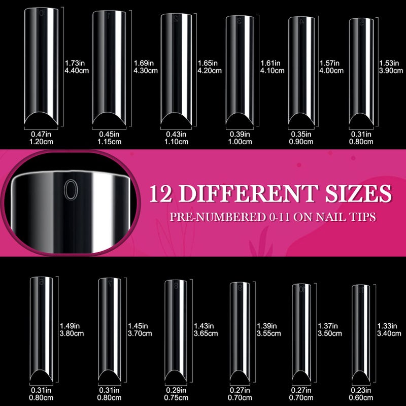 Ranrose 120PCS Extra Long Half Nail Tips,XXL Super Long Half Cover Deep C Curve False Nails 12 Sizes Tapered Square Press on Nails with Box - Image 3