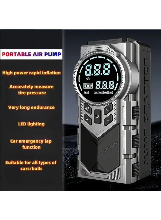 Gray 9 In 1 Car Battery Starter With 150 PSI Air Pump 3000A Jump Starter For Cars Trucks SUVs - Image 1
