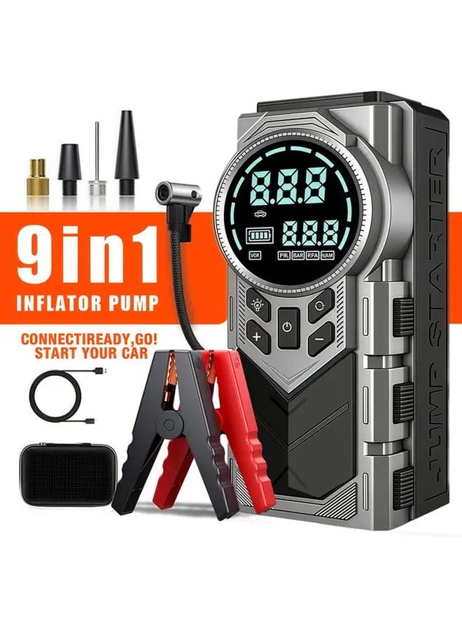 Gray 9 In 1 Car Battery Starter With 150 PSI Air Pump 3000A Jump Starter For Cars Trucks SUVs - Image 2